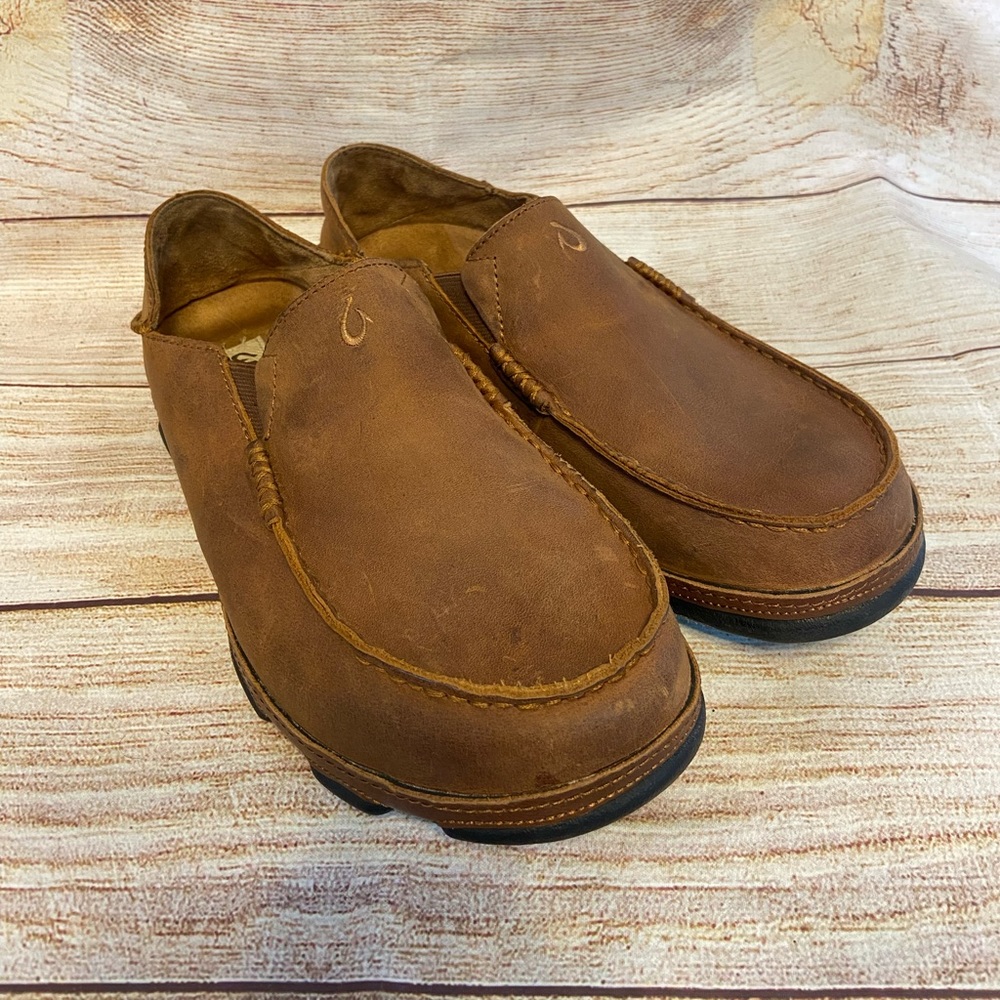 Olukai Moloa Loafers 10128-9B33 Brown Leather Slip On Comfort Shoes Size 9.5